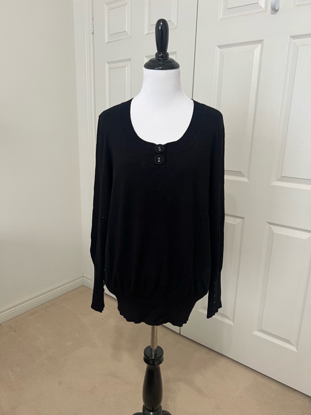 Anne Klein Black Scoop Neck Button Accent sweater